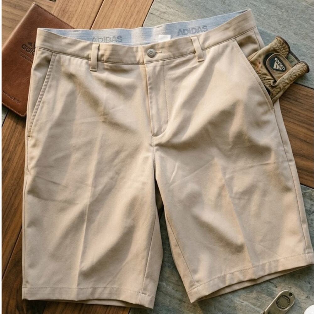 Adidas Golf Shorts Mens 36 Khaki Beige Performance Tech Golfcore Dadcore - Picture 4 of 8